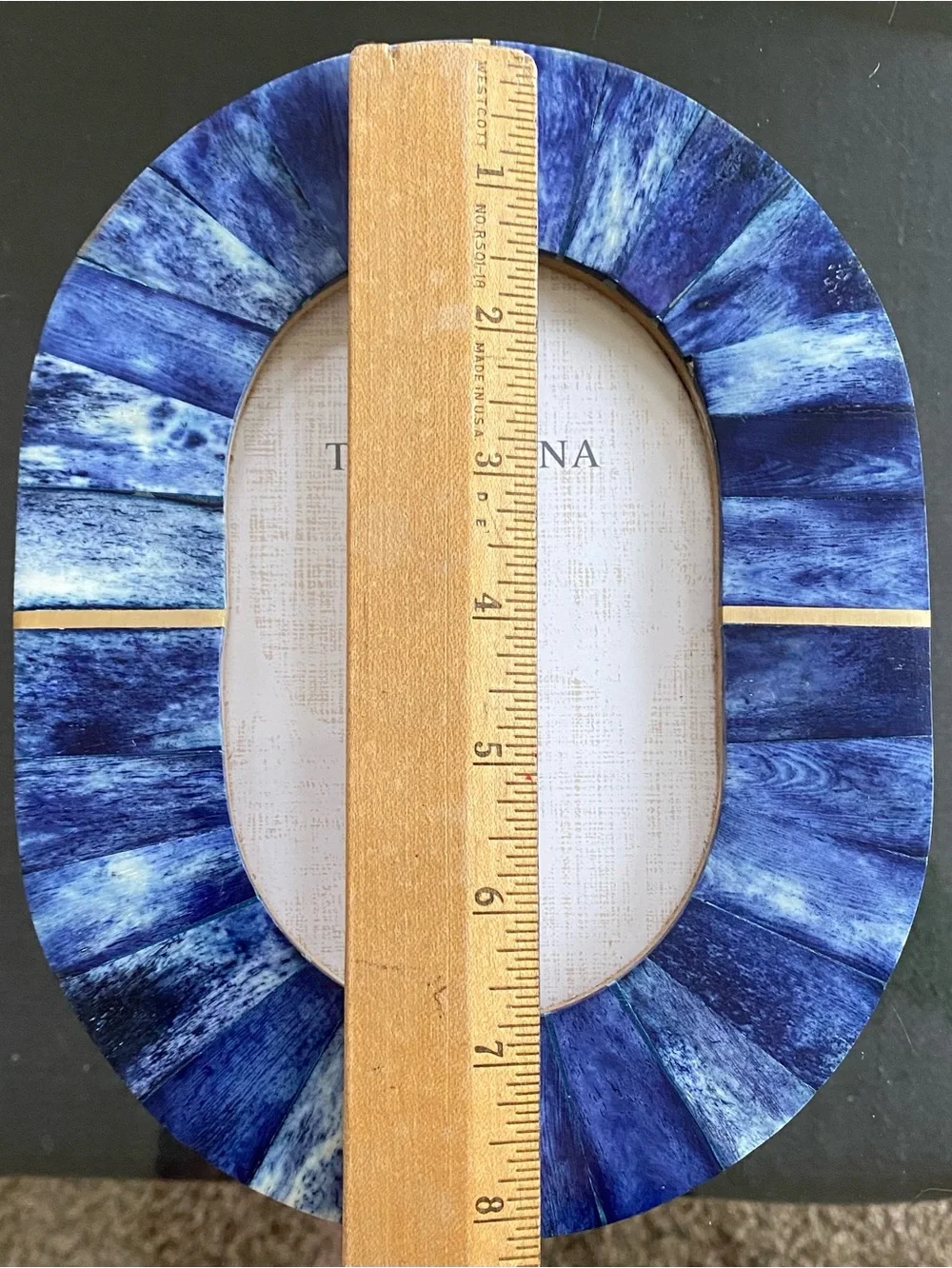 Matr Boomie Artemis Indigo Blue Oval 4x6 Picture Frame Carved Bone Inlaid Brass